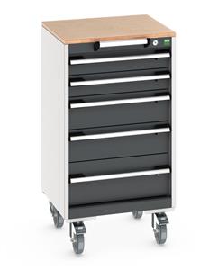 cubio mobile cabinet with 5 drawers & multiplex worktop. WxDxH: 525x525x990mm. RAL 7035/5010 or selected Bott Mobile Storage 525 x 525